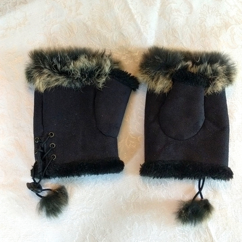 Angela & William, black, half gloves, one size